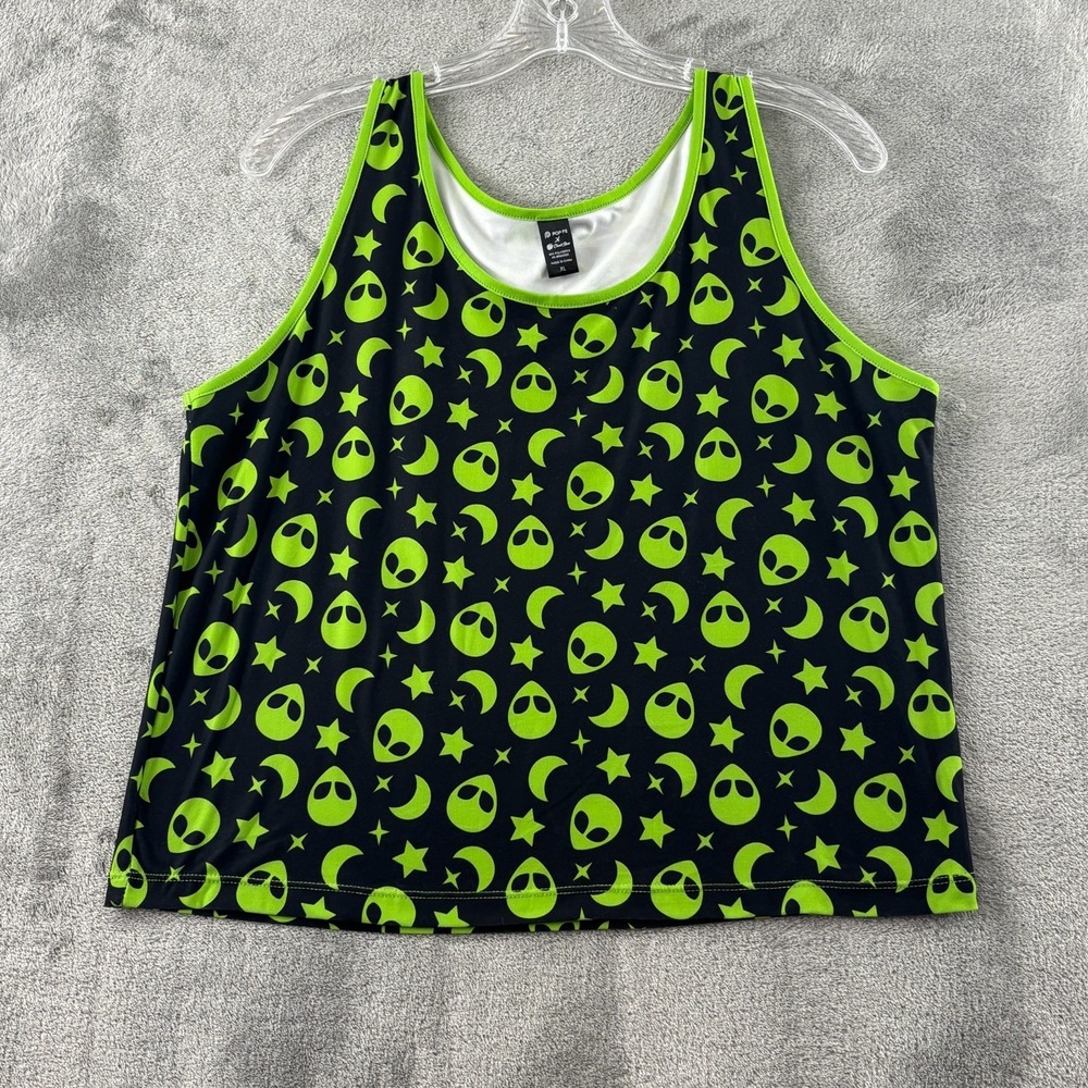Pop Fit x Cheek Boss Alien Sleep Tank Top‎ Womens XL Black Lime Green Stretch